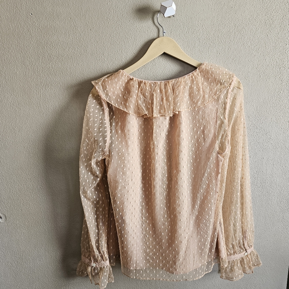 ☆J. CREW Ruffled Swiss Dot Blouse in 'Bronzed Clay,' M ☆ - Picture 2 of 7